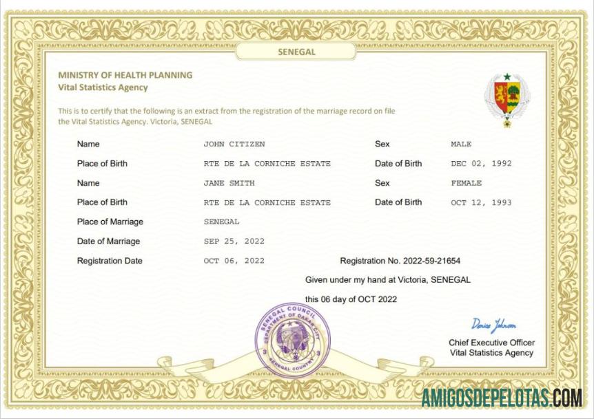 Profesional Senegal pernikahan sertifikat Word and PDF templat