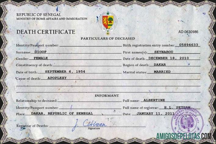 Berkualitas Senegal vital record kematian sertifikat PSD templat