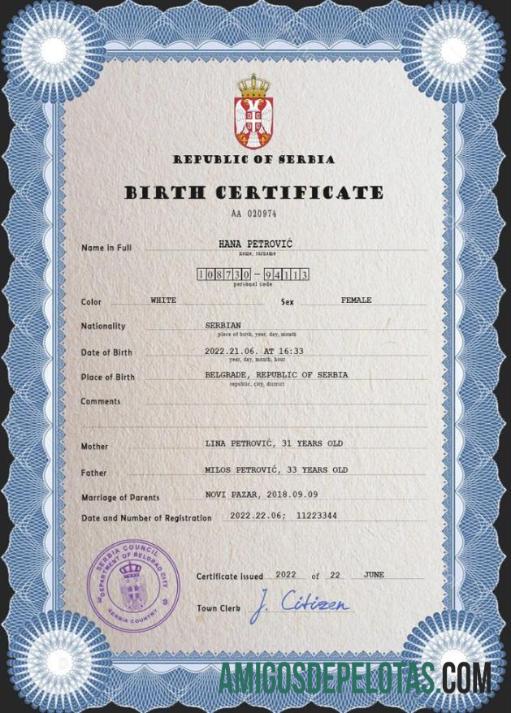 Berkualitas Serbia vital record kelahiran sertifikat PSD templat