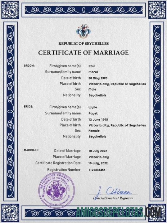 Profesional Seychelles pernikahan sertifikat PSD templat