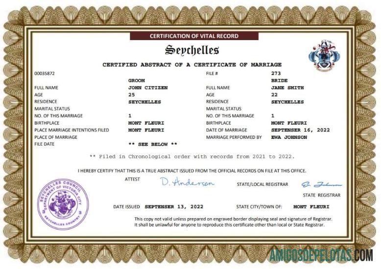 Dapat Diedit Seychelles pernikahan sertifikat Word and PDF templat