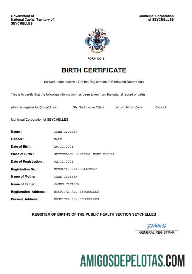 Realistis Seychelles vital record kelahiran sertifikat Word and PDF templat