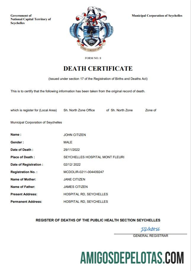 Dapat Diedit Seychelles vital record kematian sertifikat Word and PDF templat