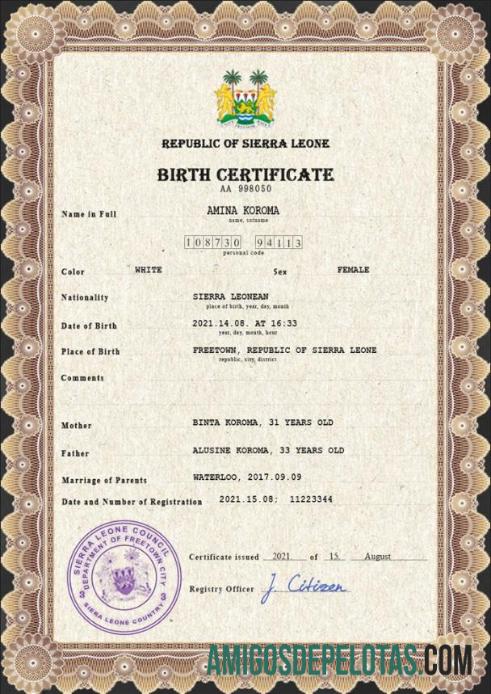 Dapat Diedit Sierra Leone vital record kelahiran sertifikat PSD templat