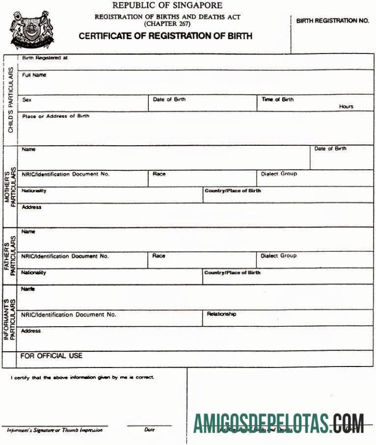 Singapura pendaftaran of births and deaths sertifikat of kelahiran pratinjau