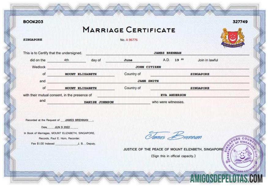 Berkualitas Singapura pernikahan sertifikat Word and PDF templat