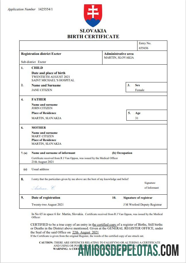 Dapat Diedit Slovakia kelahiran sertifikat Word and PDF templat