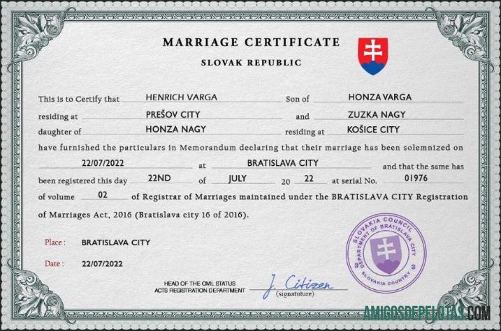 Profesional Slovakia pernikahan sertifikat PSD templat