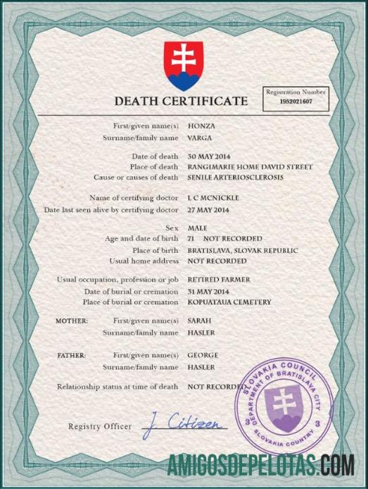 Dapat Diedit Slovakia vital record kematian sertifikat PSD templat
