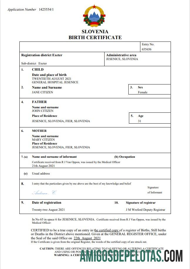 Dapat Diedit Slovenia kelahiran sertifikat Word and PDF templat