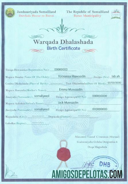 Realistis Somalia kelahiran sertifikat templat in PSD format