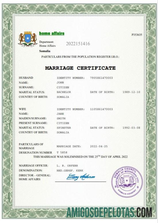 Dapat Diedit Somalia pernikahan sertifikat Word and PDF templat
