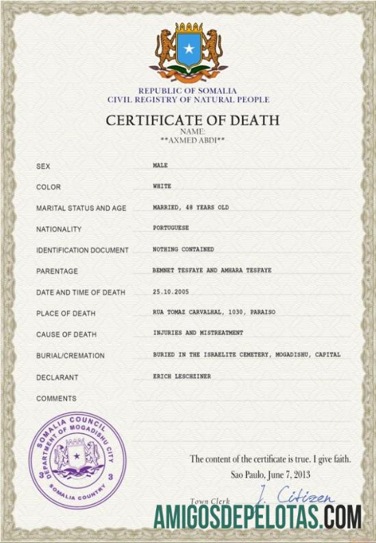 Dapat Diedit Somalia vital record kematian sertifikat PSD templat