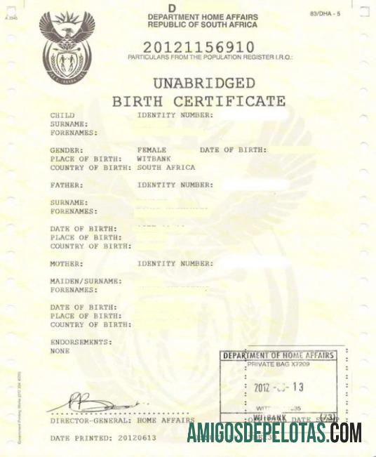 Afrika Selatan Department home affairs kelahiran sertifikat templat