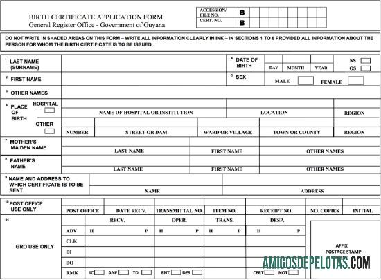 South Amerika Government of Guyana kelahiran sertifikat sampel