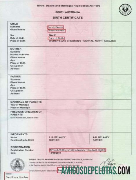 South Australia Births and Deaths pendaftaran office kelahiran sertifikat pratinjau