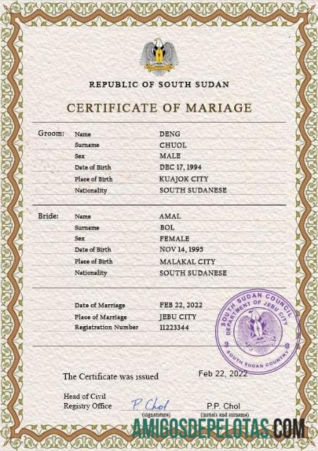 Profesional Sudan Selatan pernikahan sertifikat PSD templat