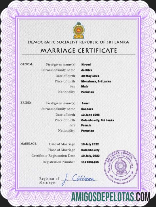 Berkualitas Sri Lanka pernikahan sertifikat PSD templat