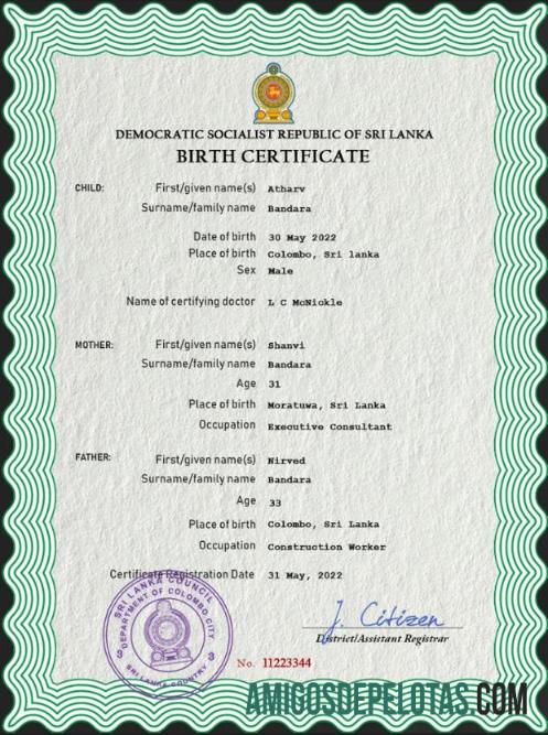 Premium Sri Lanka vital record kelahiran sertifikat PSD templat