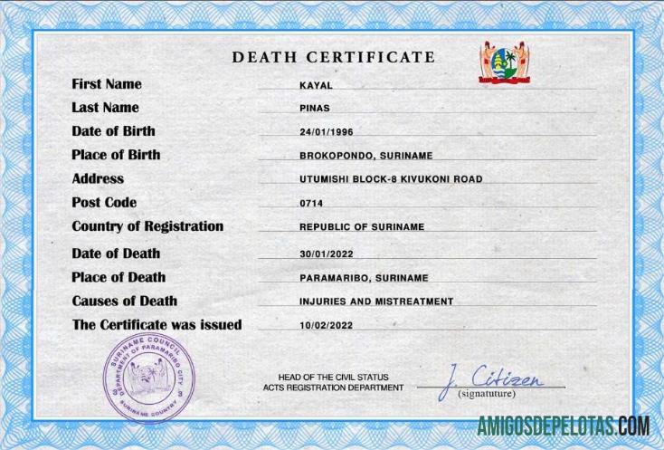 Premium Suriname vital record kematian sertifikat PSD templat