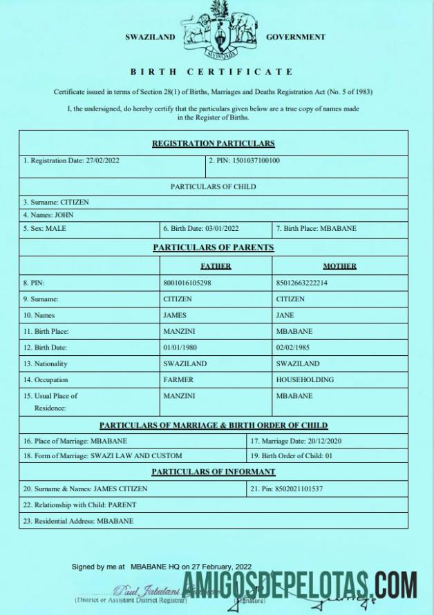 Berkualitas Swaziland kelahiran sertifikat templat in Word and PDF formatSwaziland kelahiran sertifikat templat in Word and PDF format