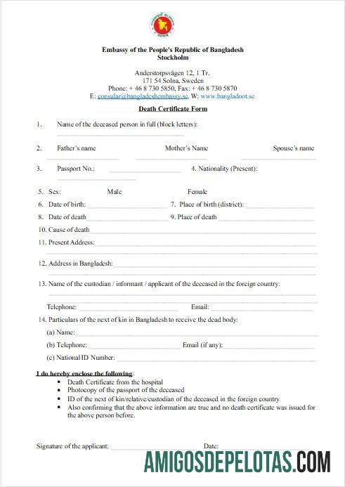 Swedia Embassy of the People's Republic of Bangladesh kematian sertifikat pratinjau