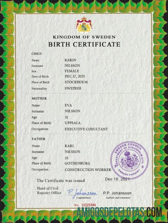 Dapat Diedit Swedia vital record kelahiran sertifikat PSD templat, fully Dapat Diedit
