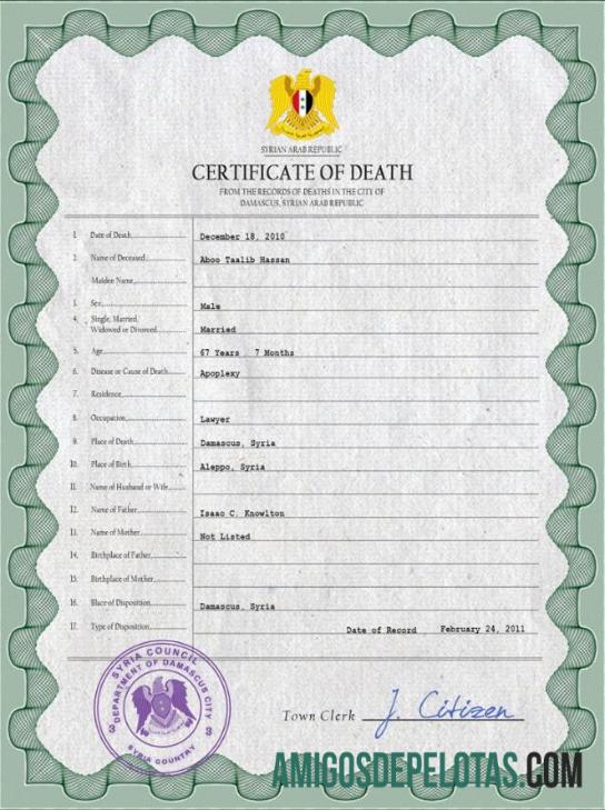 Dapat Diedit Suriah vital record kematian sertifikat PSD templat