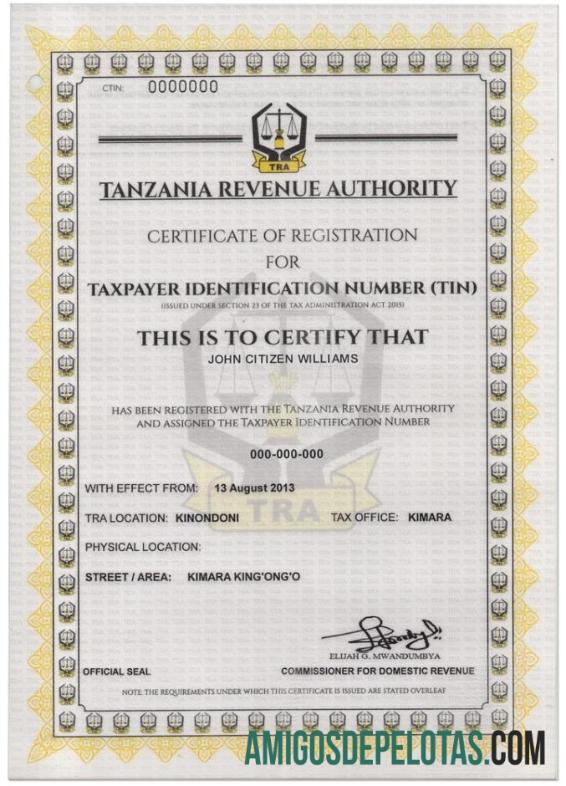 Tanzania taxpayer identifikasi number (TIN) pendaftaran sertifikat desain