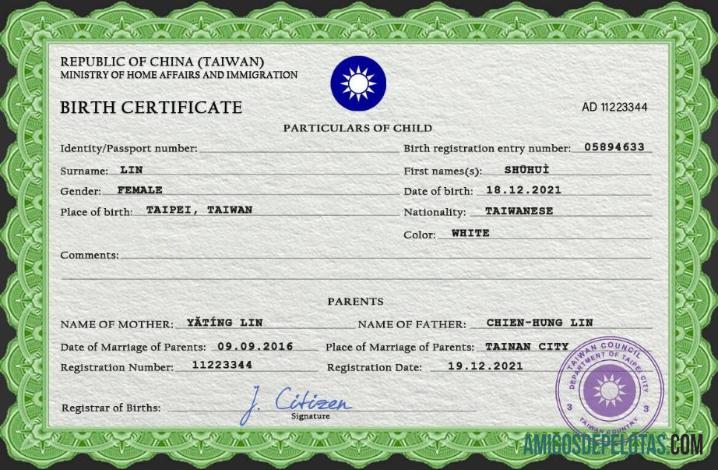 Taiwan kelahiran sertifikat makering