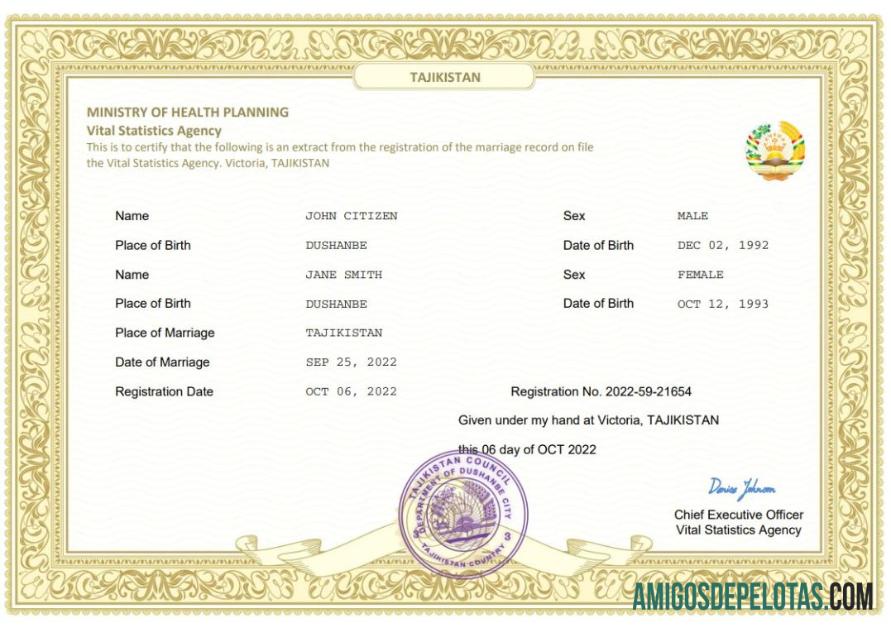 Premium Tajikistan pernikahan sertifikat Word and PDF templat