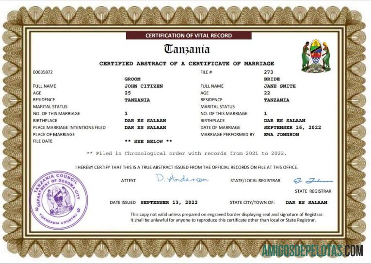 Premium Tanzania pernikahan sertifikat Word and PDF templat