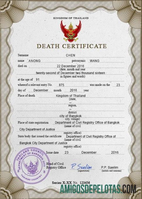 Berkualitas Thailand kematian sertifikat PSD templat
