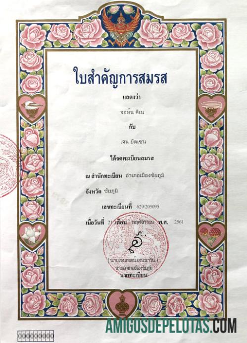 Thailand pernikahan sertifikat sampel