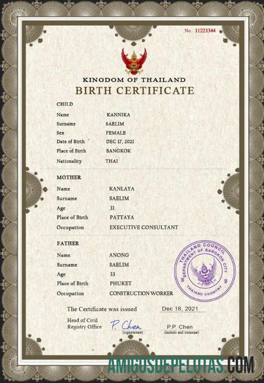 Profesional Thailand vital record kelahiran sertifikat PSD templat