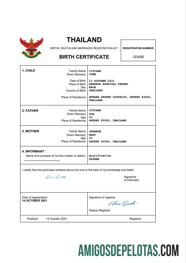 Dapat Diedit Thailand vital record kelahiran sertifikat Word and PDF templat