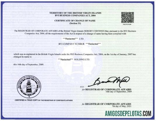 The British Virgin Islands Registrar of corporate affairs name change sertifikat desain