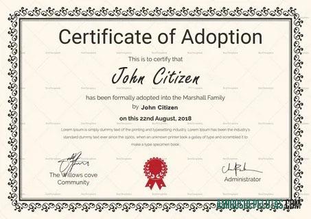 The Willows cove Community sertifikat of adoption desain