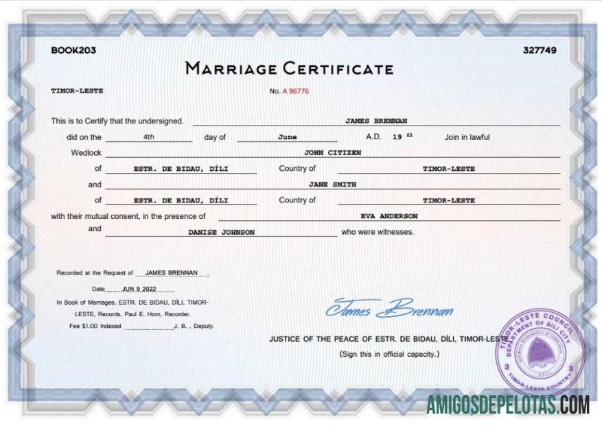 Profesional Timor Leste pernikahan sertifikat Word and PDF templat