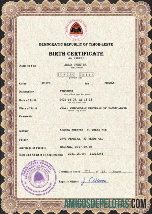 Profesional Timor Leste vital record kelahiran sertifikat PSD templat