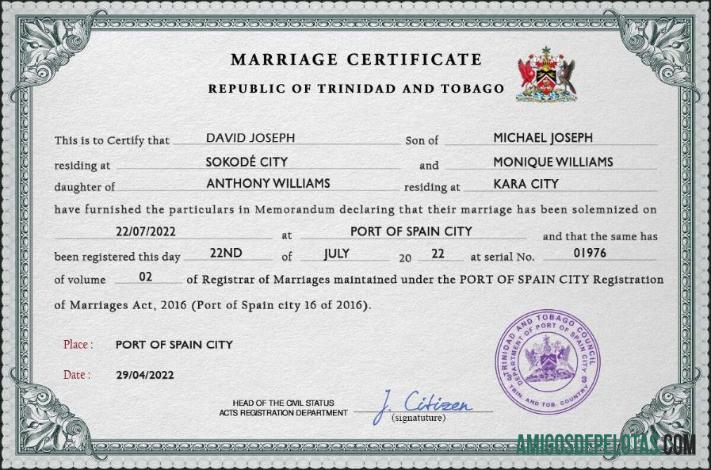 Premium Trinidad dan Tobago pernikahan sertifikat PSD templat