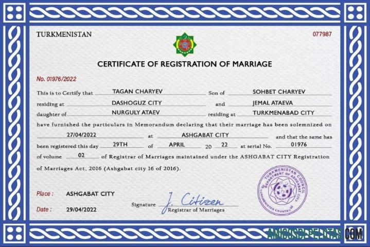 Profesional Turkmenistan pernikahan sertifikat PSD templat