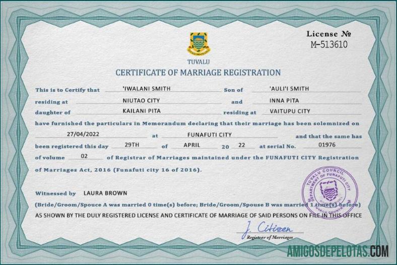 Profesional Tuvalu pernikahan sertifikat PSD templat