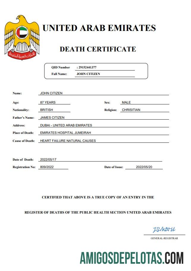 Dapat Diedit UEA vital record kematian sertifikat Word and PDF templat