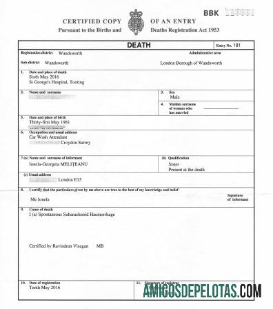 Inggris Births and deaths registry of Wandsworth kematian sertifikat pratinjau