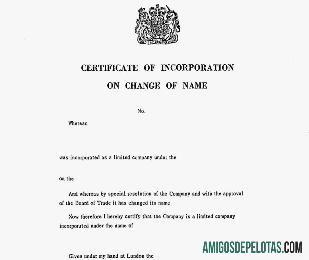 Inggris sertifikat of incorporation of change of name pratinjau