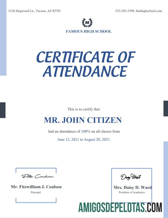 Realistis AS Attendance sertifikat templat in Word and PDF format