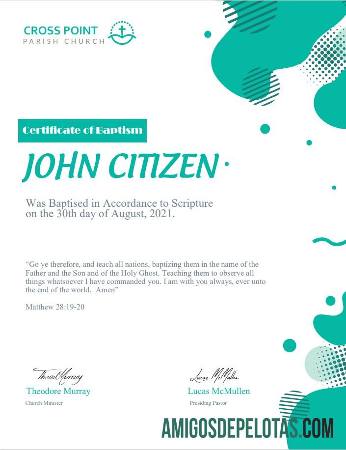 Profesional AS Baptism sertifikat templat in Word and PDF format, versi 2