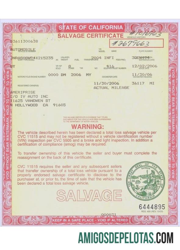 AS California salvage sertifikat makering