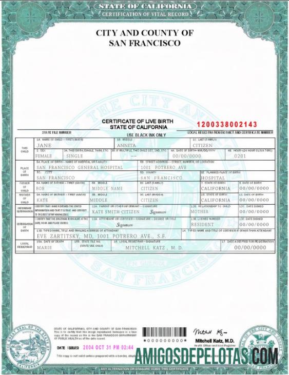 Berkualitas AS California state kelahiran sertifikat templat in PSD format